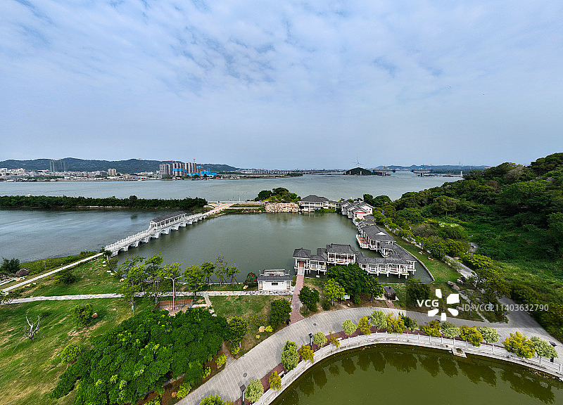 广东省汕头市濠江区凤岗古村落凤岗妈湿地公园航拍图片素材