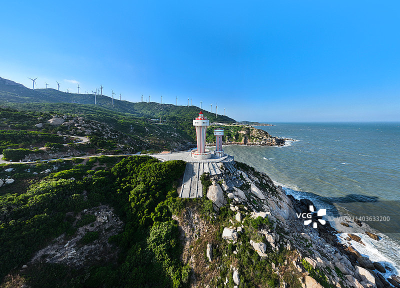 广东省汕头市南澳县南澳岛生态旅游区三囱崖灯塔航拍图片素材