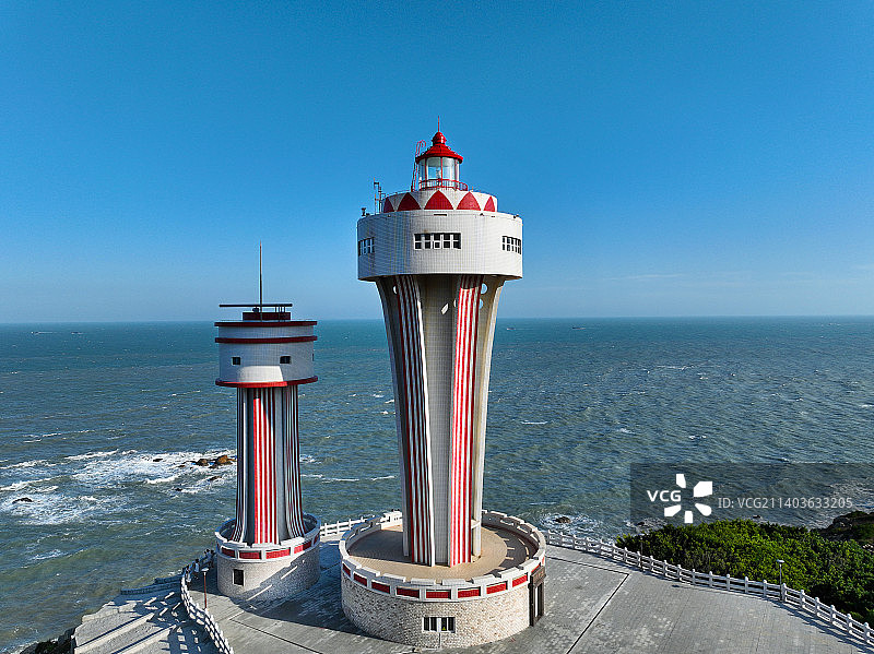 广东省汕头市南澳县南澳岛生态旅游区三囱崖灯塔航拍图片素材