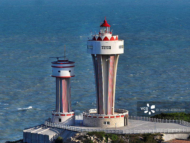 广东省汕头市南澳县南澳岛生态旅游区三囱崖灯塔航拍图片素材