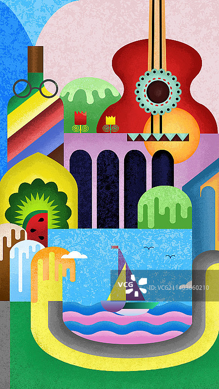 奇幻世界风景几何抽象插画壁纸图片素材