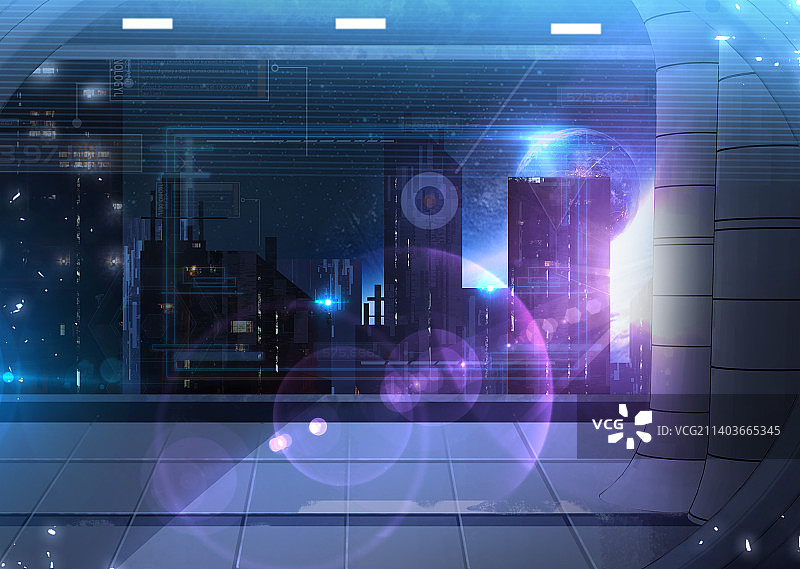 画友帮科技未来城市酷炫建筑日出插画图片素材