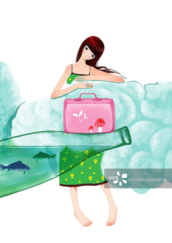 趴在云层上的时尚女孩图片素材