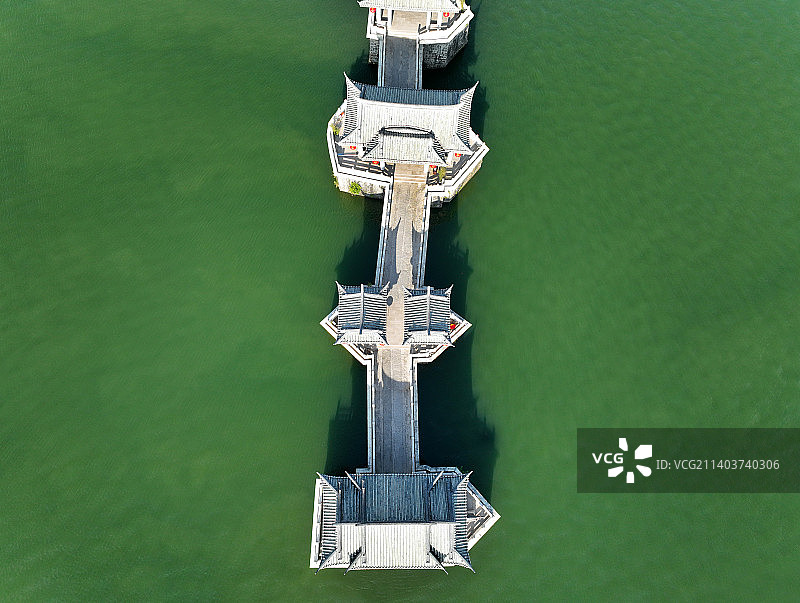 广东省潮州市湘桥区潮州古城广济楼广济桥晨景航拍图片素材