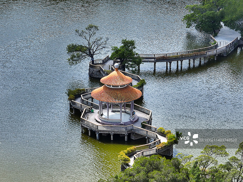 广东省揭阳市榕城区榕江西湖公园航拍图片素材