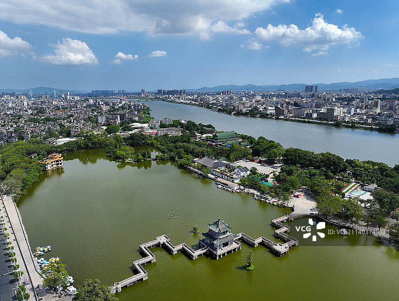 广东省揭阳市榕城区榕江西湖公园航拍图片素材