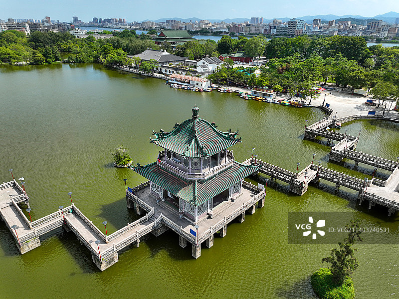 广东省揭阳市榕城区榕江西湖公园航拍图片素材