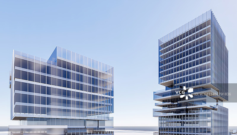 现代城市科技园办公园区商务区写字楼建筑外部玻璃幕墙特写图片素材