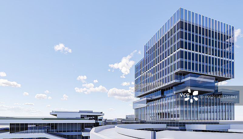 现代城市科技园办公园区商务区写字楼建筑外部玻璃幕墙特写图片素材