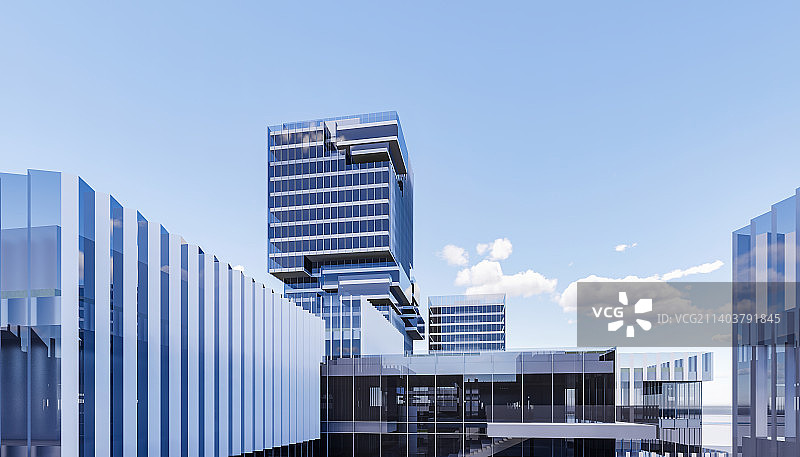 现代城市科技园办公园区商务区写字楼建筑外部玻璃幕墙特写图片素材