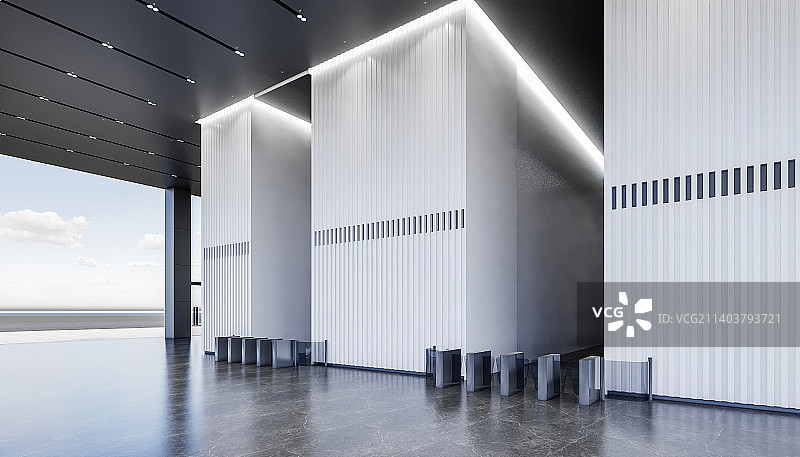 现代建筑写字楼大门 办公大堂 电梯厅和前台 休闲等候区图片素材