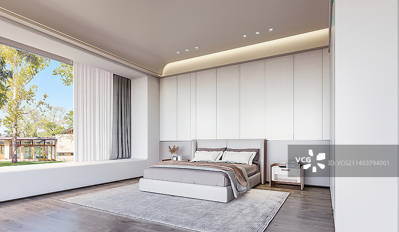 现代简约风格样板房卧室和飘窗图片素材