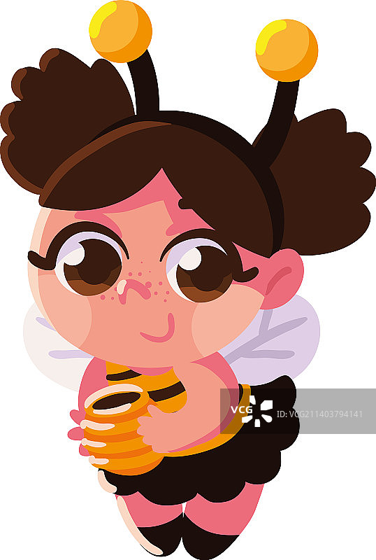 穿着蜜蜂服装的可爱女孩万圣节图片素材