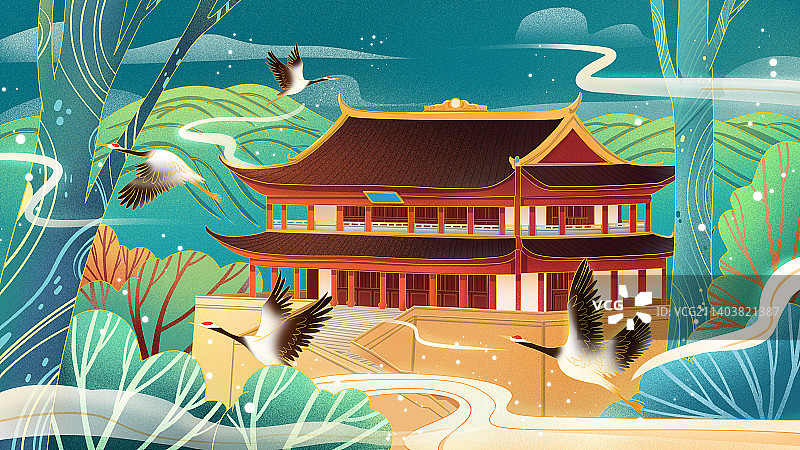 国潮福州城市建筑镇海楼插画图片素材