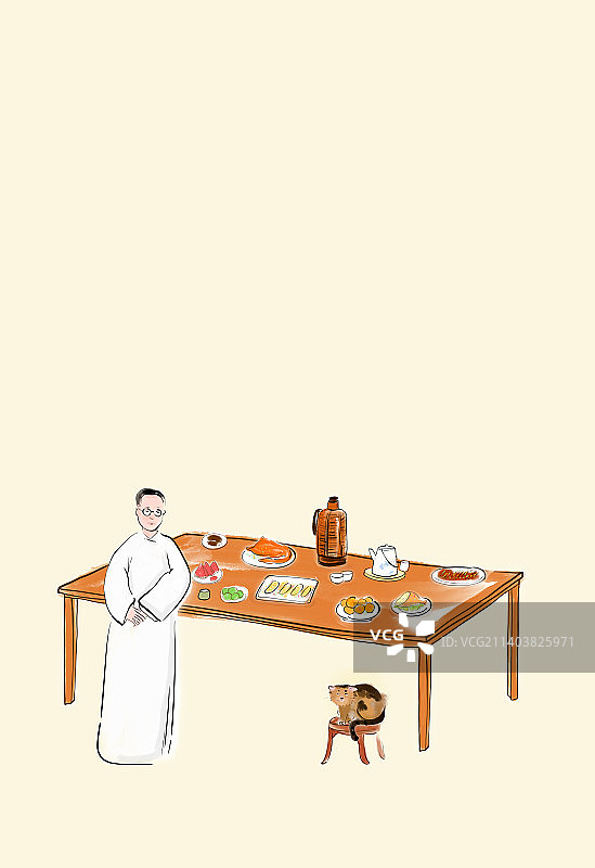 近代文学插画梁实秋散文插画春节年夜饭图片素材
