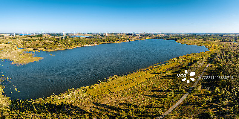 辽宁省阜新市彰武县西旧府湖稻田沙地风光（航拍）图片素材