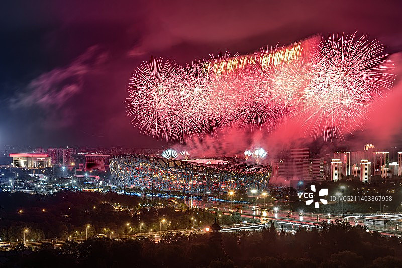 北京鸟巢节日烟花图片素材