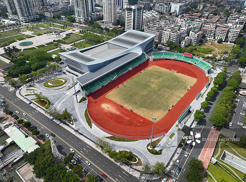 广东省汕头市金平区人民广场潮汕体育馆航拍图片素材
