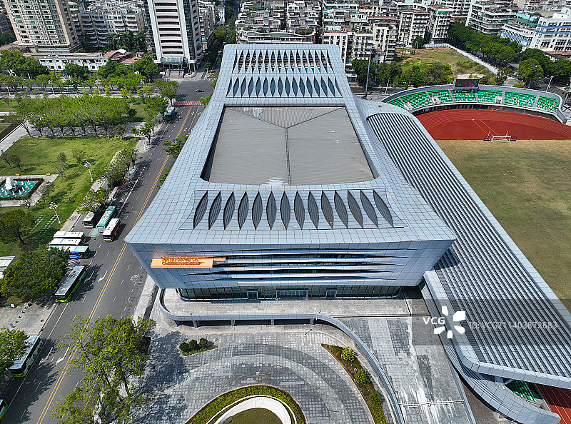 广东省汕头市金平区人民广场潮汕体育馆航拍图片素材