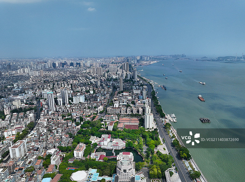 广东省汕头市金平区人民广场潮汕体育馆航拍图片素材