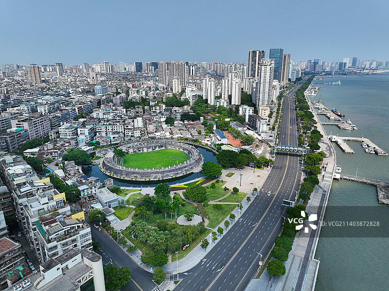 广东省汕头市金平区崎碌炮台石炮台公园航拍图片素材