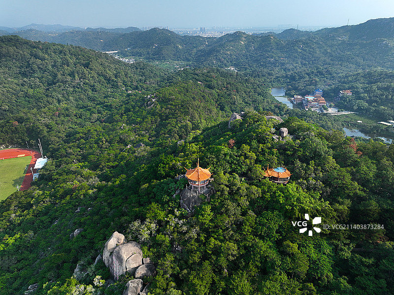 广东省汕头市濠江区礐石风景名胜区塔山焰峰景区航拍图片素材