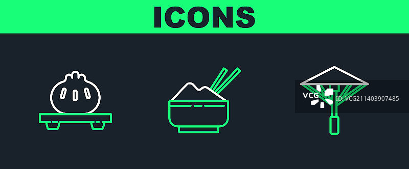 线条元素：日式阳伞和饺子图片素材