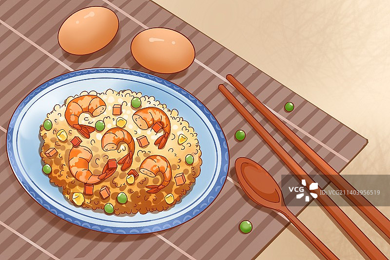 中华美食扬州炒饭手绘插画图片素材
