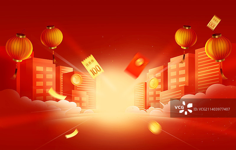 互联网春节新年网购促销活动海报插画图片素材