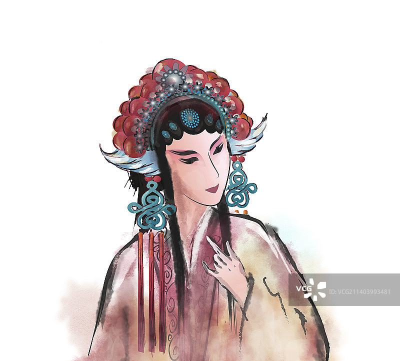 中国国粹美女戏服花旦插画图片素材