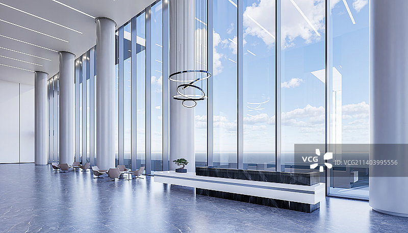 现代建筑 写字楼办公大堂前台和休息等候区图片素材