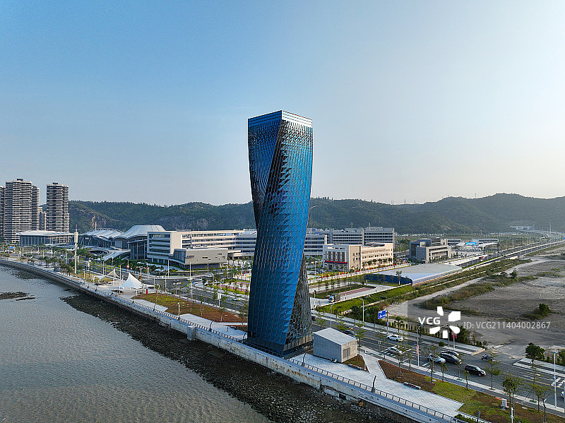 广东省汕头市濠江区海湾隧道汕头市体校游泳跳水馆航拍图片素材