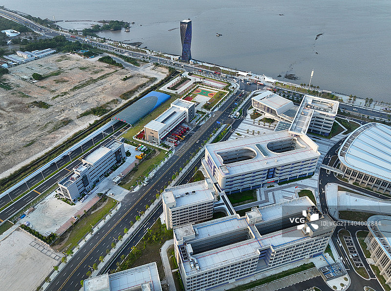 广东省汕头市濠江区海湾隧道汕头市体校游泳跳水馆航拍图片素材