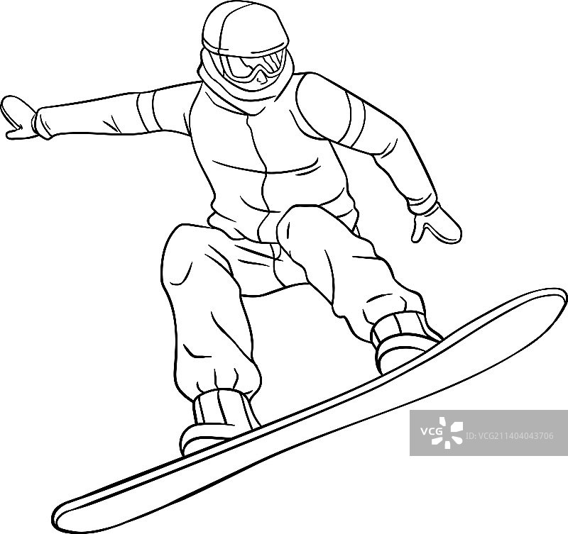 儿童滑雪单板滑雪填色页图片素材