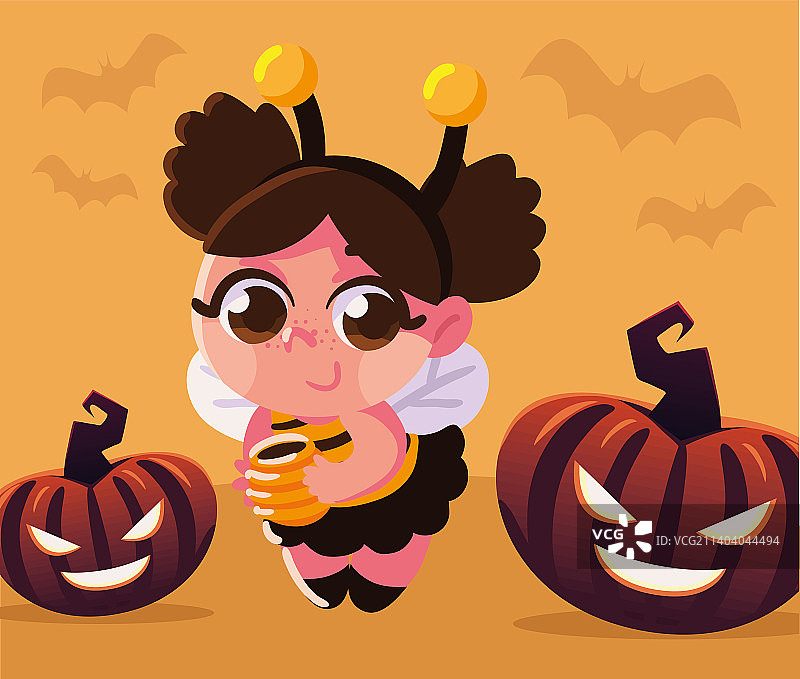 穿着蜜蜂服装的可爱女孩图片素材