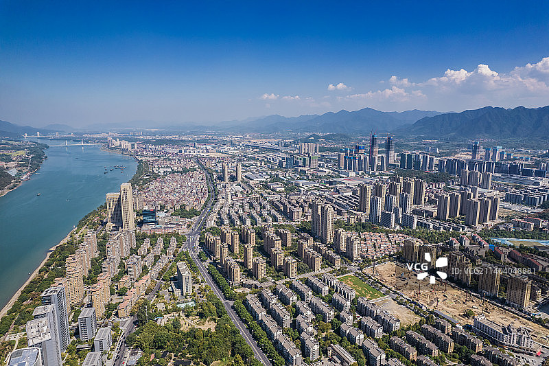 杭州市桐庐县富春江大奇山风光航拍图片素材