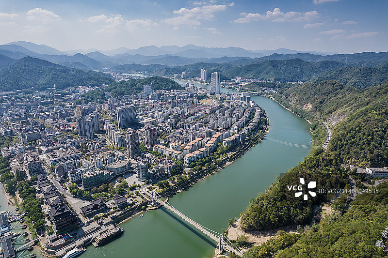 杭州市桐庐县分水江桐君山风光航拍图片素材