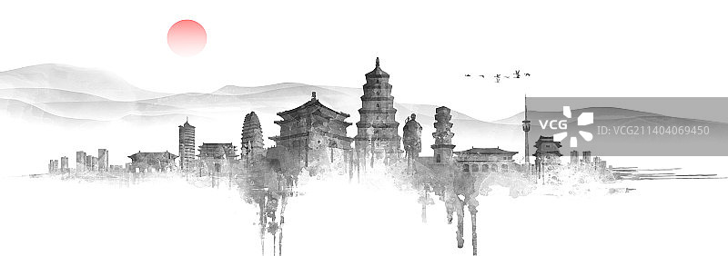 西安城市建筑插画图片素材