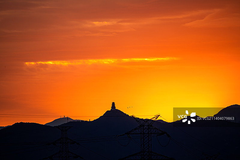 先有定都阁后有北京城。落日映照定都阁。图片素材