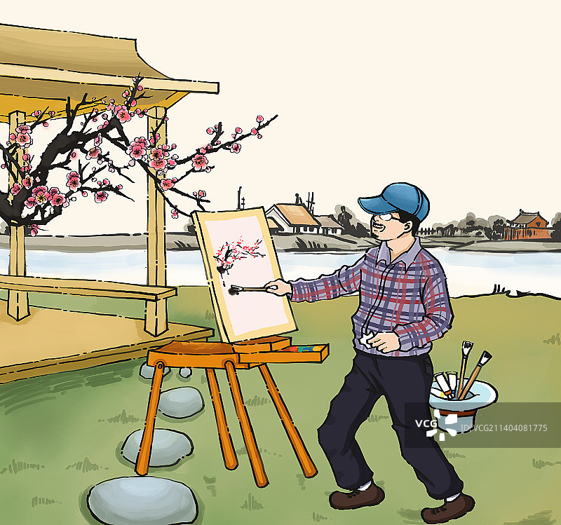 早春户外写生图片素材