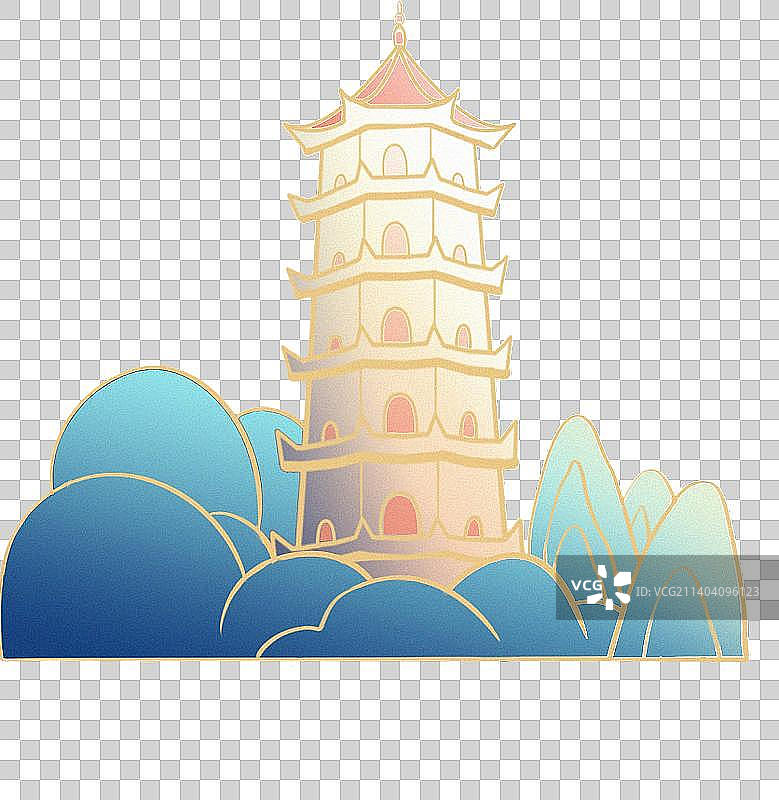 福州古建筑白塔扁平风免抠元素图片素材