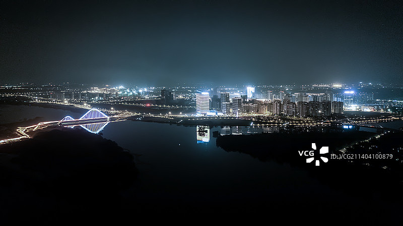 浙江衢州龙游县城市夜景高清航拍图片素材