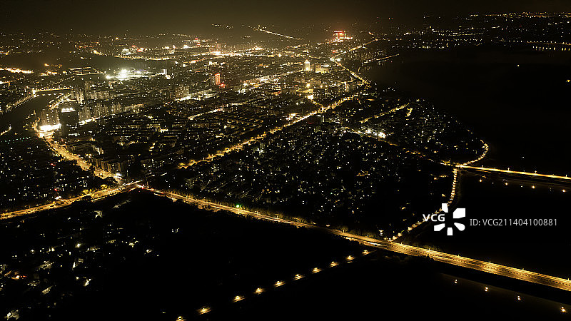 浙江衢州龙游县城市夜景高清航拍图片素材