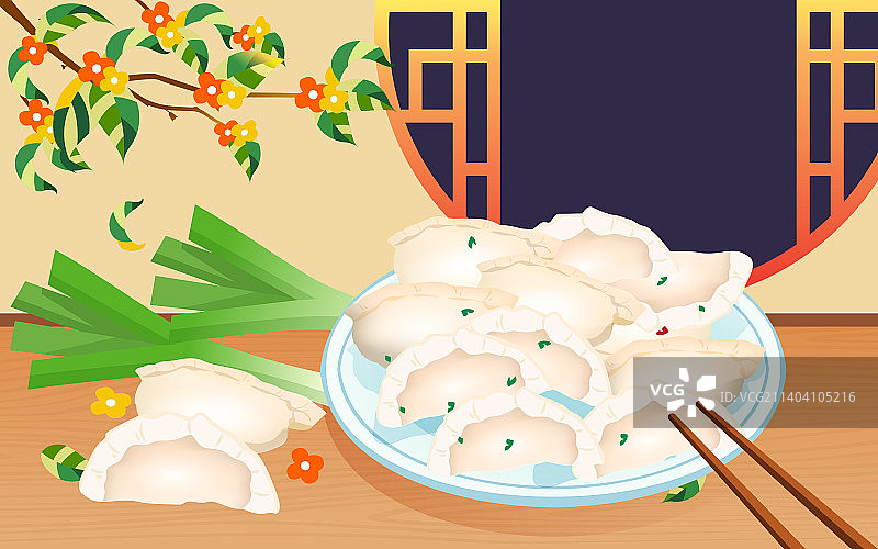 冬至节气吃饺子庆祝冬季过年团圆美食插画图片素材