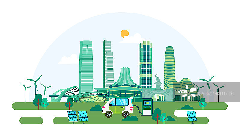 南宁新能源绿色城市主题插画图片素材