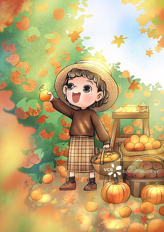 秋天秋季丰收收获果实儿插可爱清新插画图片素材