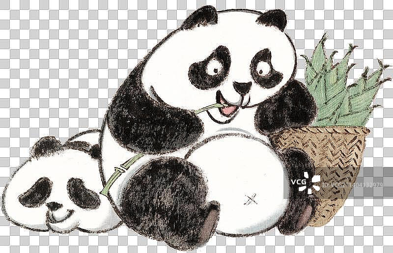 吃竹笋和趴着睡觉的熊猫动物主题元素图片素材
