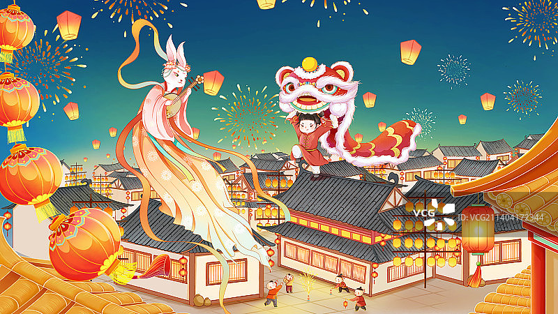 元旦新年喜庆创意中国风插画图片素材