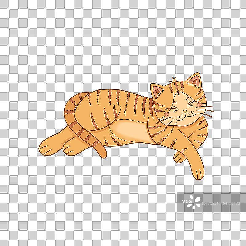 国风线性插画之趴着打盹的猫图片素材