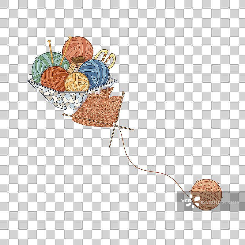 国风线性插画之绒线球织毛衣图片素材
